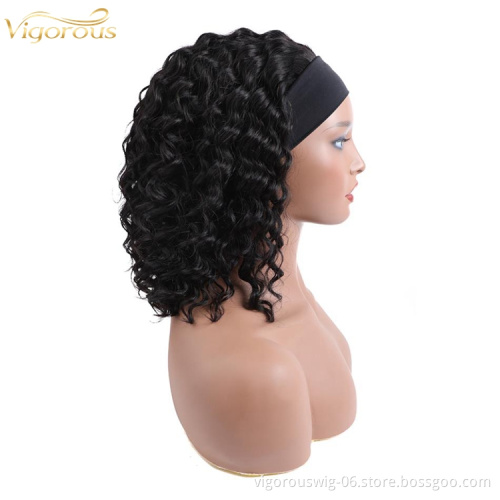 Short Water Wave Bob Brazilian Human Hair Wigs With Headband Curly for Black Women Pixie Cut Wig Black Color Wholesale Price